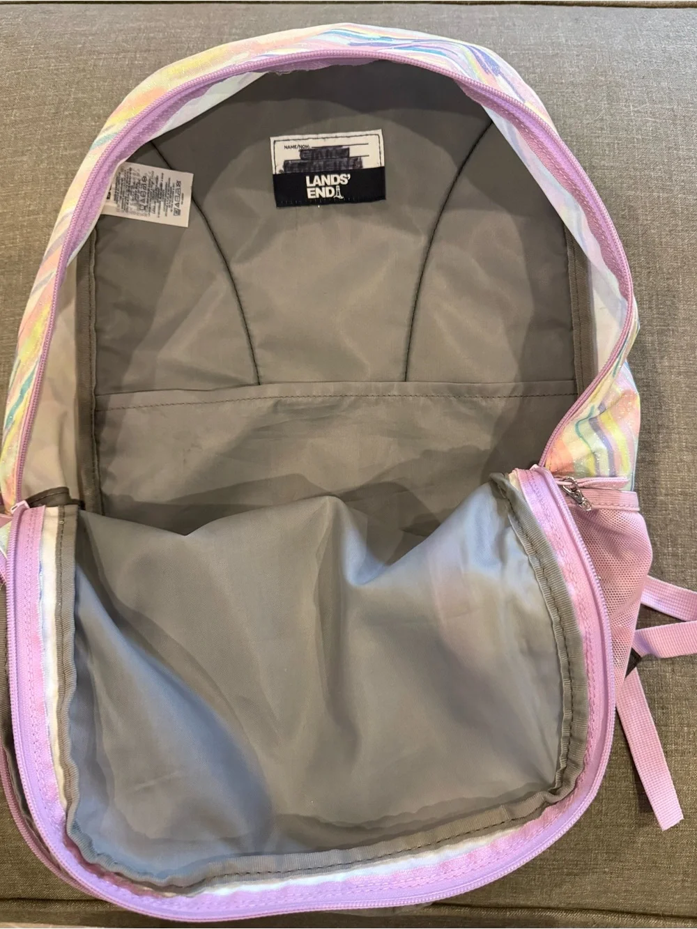 Lands' End Pastel Stripe Kids Backpack & Lunch Bag - Pink, Blue, Yellow, Green